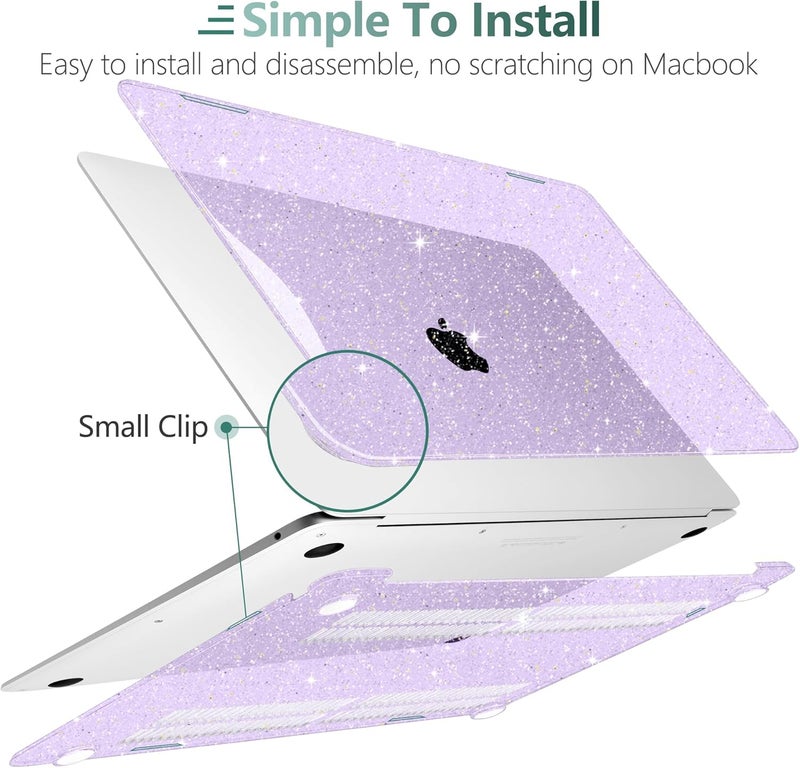 DONGKE for MacBook Air 13 inch Case 2021-2018 Release A2337 M1 A2179 A1932, Bling Plastic Hard Shell Case & Keyboard Cover Only Compatible with MacBook Air 13 inch Retina Fits Touch ID, Sparkly Purple - Image 4